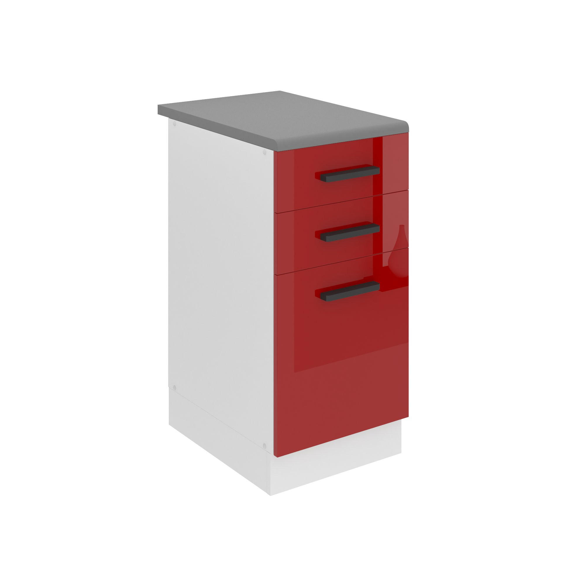 B BELINI GROUP KUCHYŇSKÁ SPODNÍ SKŘÍŇKA 40 cm SDSZ s pracovní deskou, zásuvky, Červená lesklá