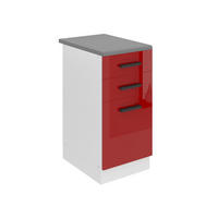 KÜCHENUNTERSCHRANK 40 cm SDSZ mit Arbeitsplatte, Schubladen, Rot Hochglanz - Rot/Grau, Holz (40/85/51.6cm) - B BELINI GROUP