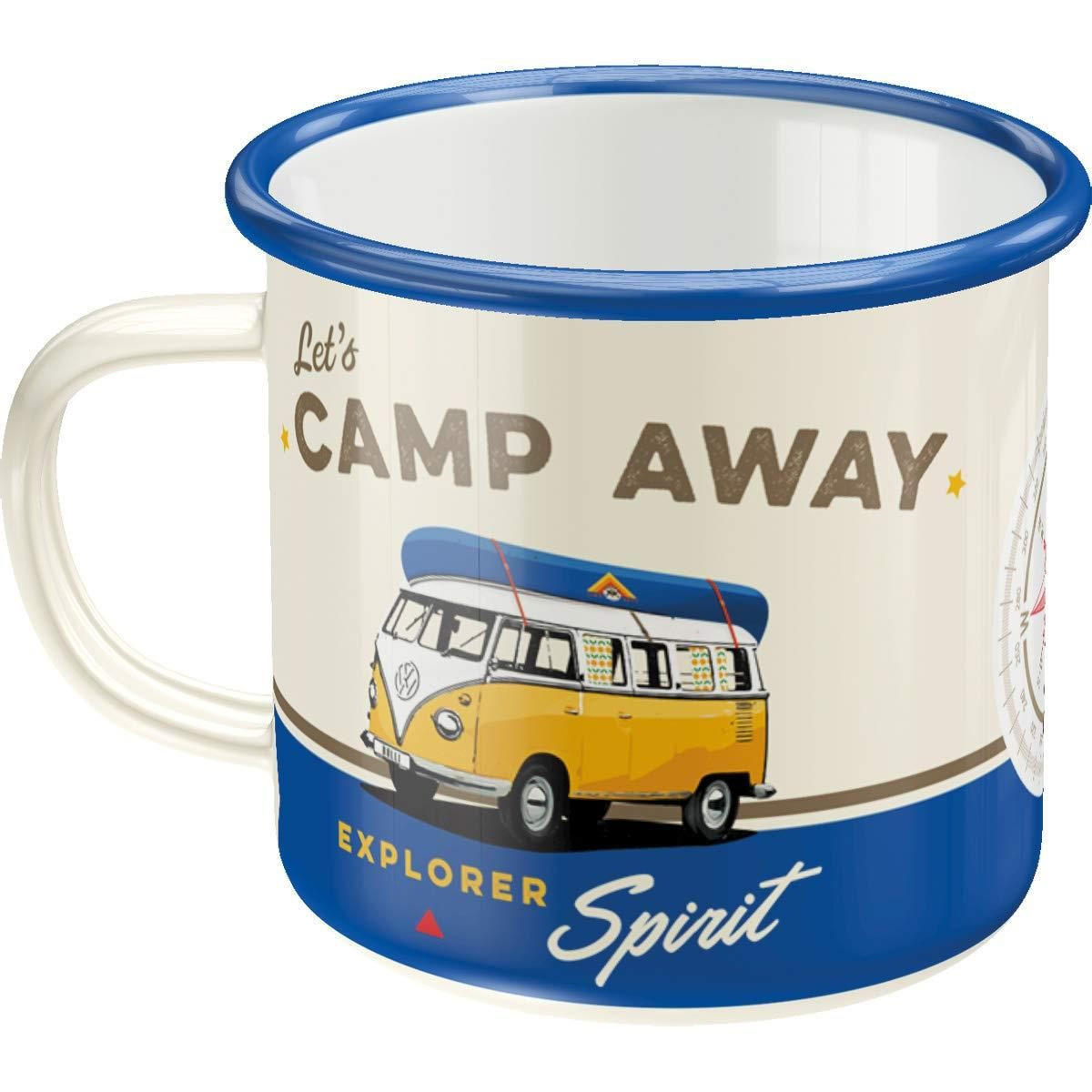 EMAILLE-BECHER 360 ml Volkswagen VW Bulli Let's Camp Away - Currygelb/Creme, Metall (0.36L) - Nostalgic-Art