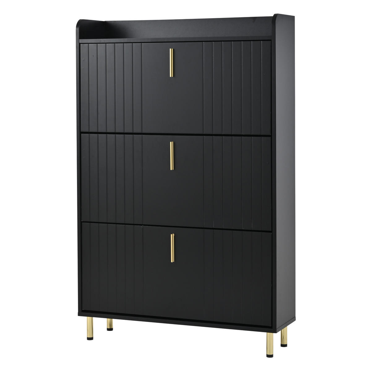 SCHUHSCHRANK 80/23/123,5 cm mit 3 Klappen, verstellbaren Einlegeböden und Ablagefläche, Schwarz - Schwarz, Holzwerkstoff (80/123.5/23.5cm) - Redom