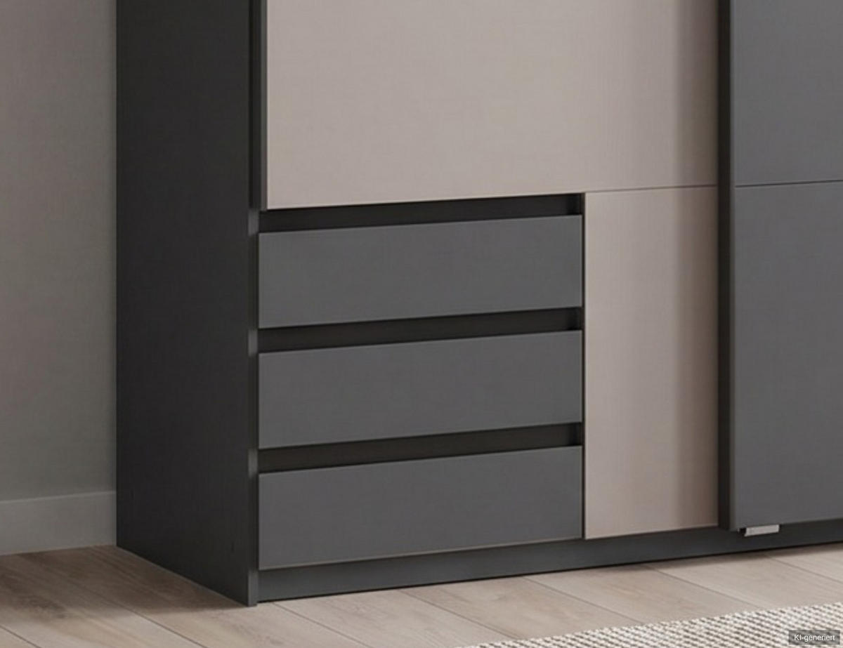 SCHWEBETÜRENSCHRANK 2-türig B135/H198/T65 cm, Kleiderschrank mit sichtbaren Schubkästen in Grafit, 1x Tür in Sandgrau / 22666 - Sandfarben/Schwarz, Holz/Holzwerkstoff (135/198/65cm) - luma-home
