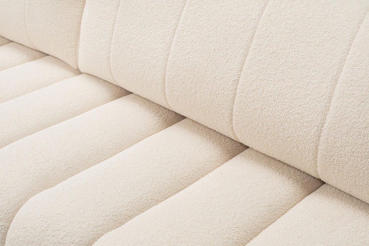 ECKSOFA GIOIA L-S Creme Boucle-Stoff mit Schlaffunktion - Creme, Holz (276/176cm) - MASSENO