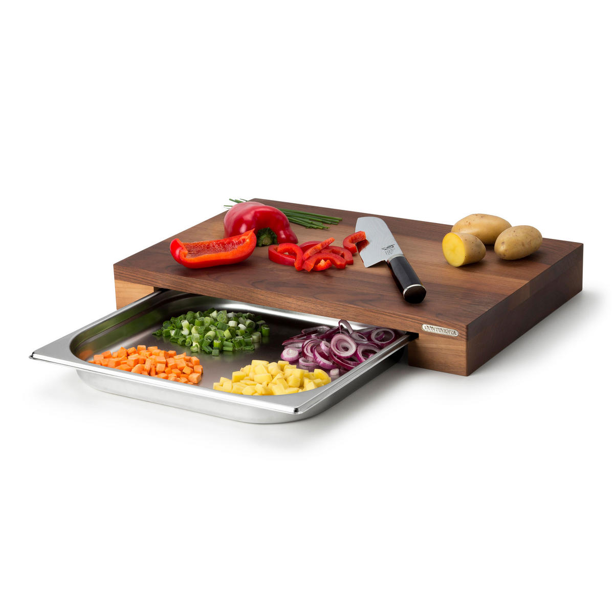 SCHNEIDEBRETT mit Schublade, Walnussholz, 48 x 32.5 cm - Braun, Holz (34/48cm) - Continenta