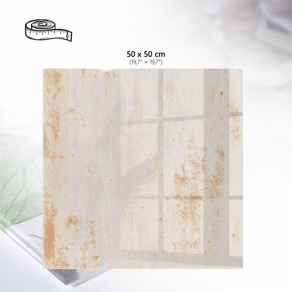 TISCHPLATTE 50x50 cm – Rustikaler Hintergrund - Beige, Glas (50/50/0.4cm) - Wallfluent
