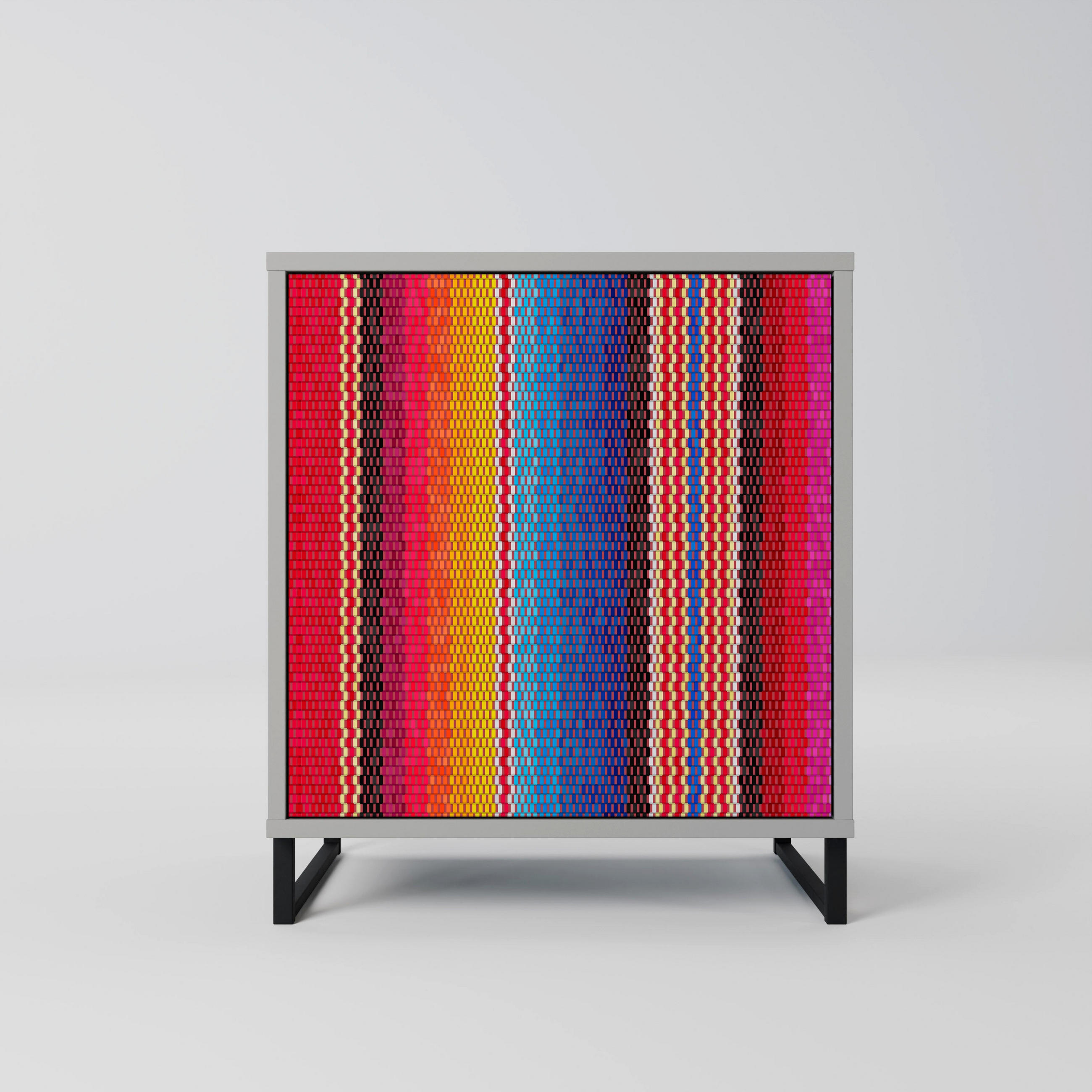 SIDEBOARD ETHNIC MEXICAN, Grau, 57,5x42x67,5 cm, Schwarze Metall-Rahmenfüße - Multicolor/Schwarz, Holzwerkstoff/Metall (57.5/67.5/42cm) - SpaceRebels