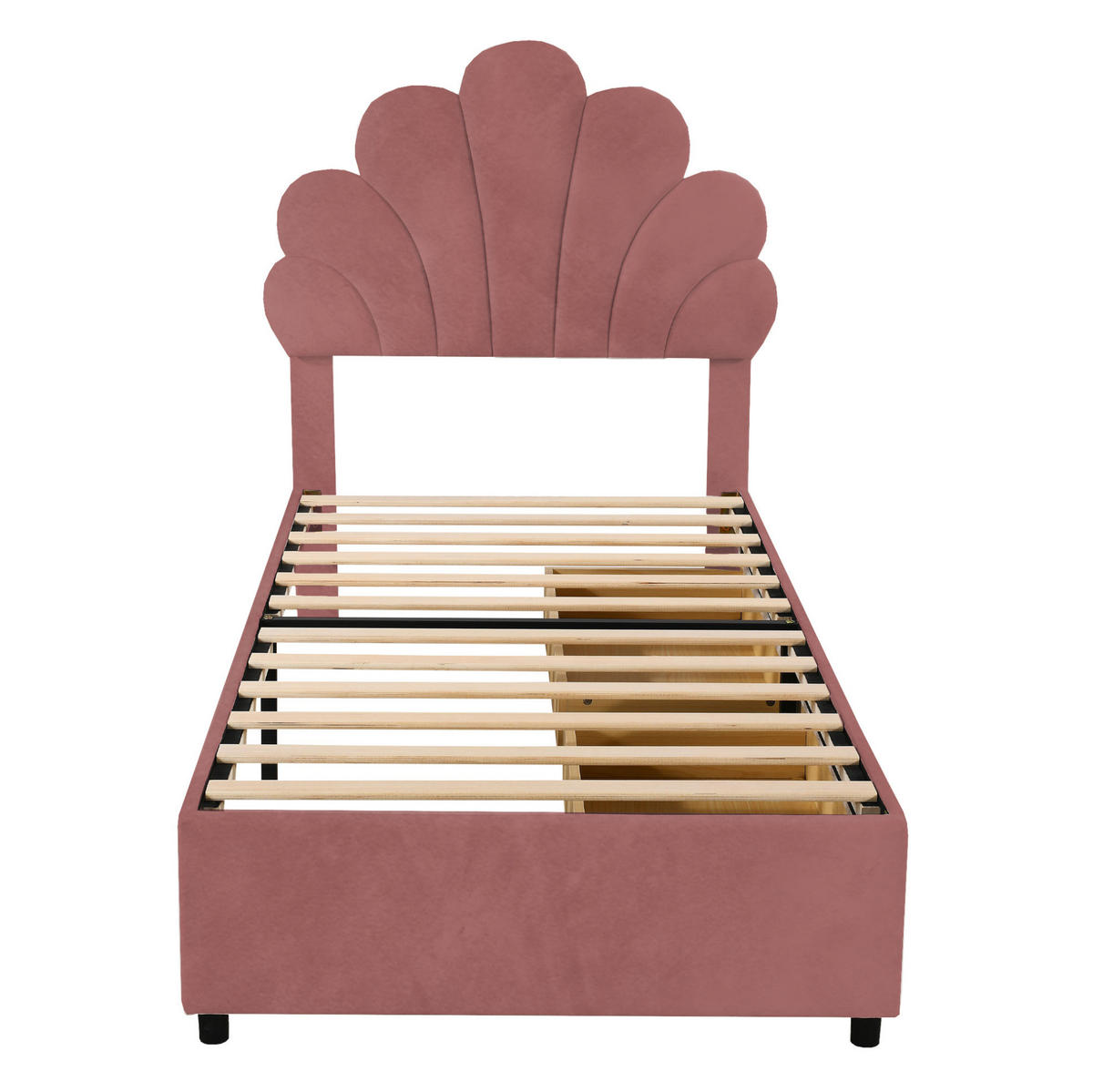 KINDEREINZELBETTEN aus Samt 90x200 cm in Rosa mit 2 Schubladen & Lattenrost - Dunkelrosa, Textil (90/200cm) - Modfu