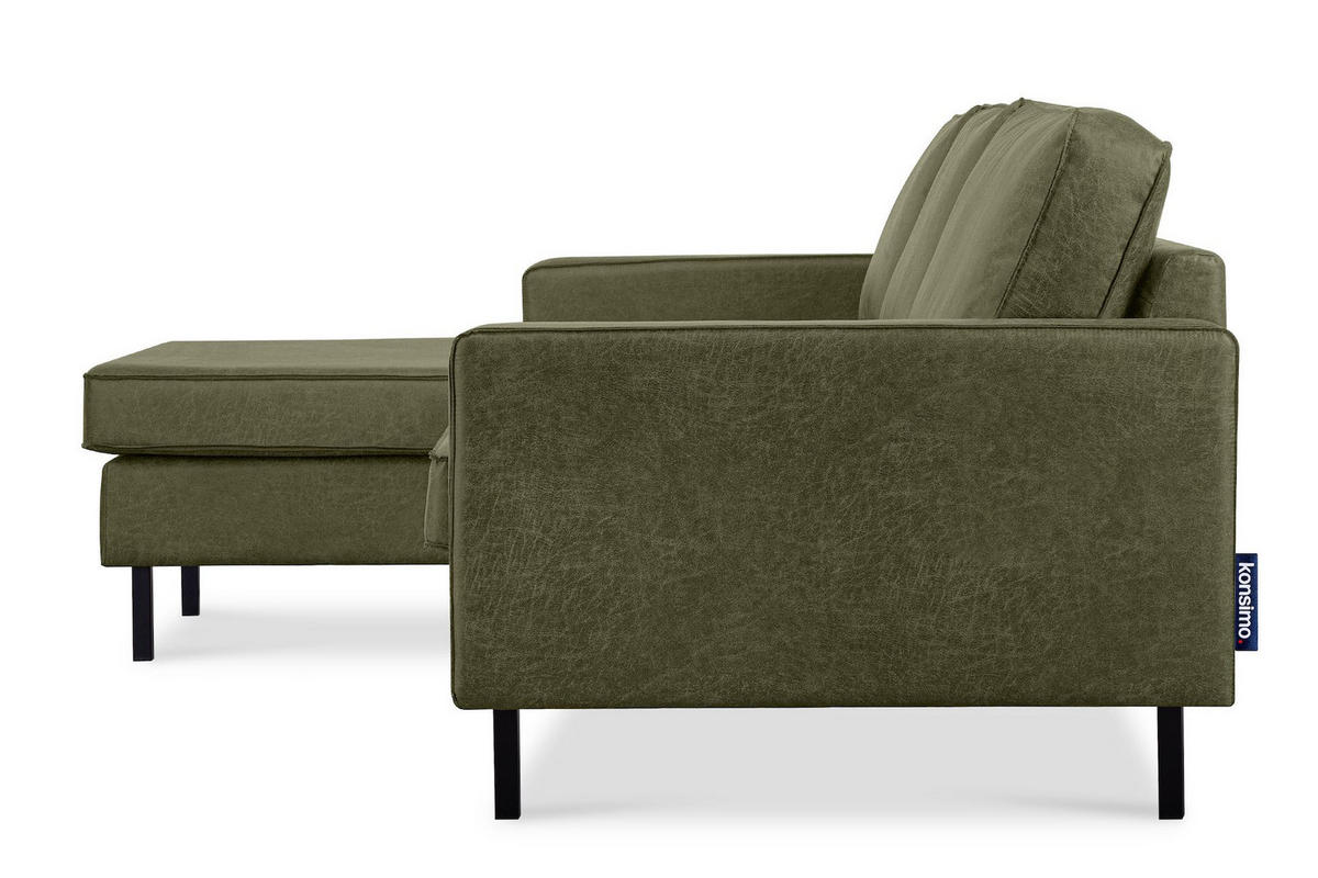 ECKSOFA-LINKS INVIA mit Armlehnen vintage, Lederoptik-Stoff, grün - Schwarz/Grün, Textil (234/160cm) - KONSIMO®