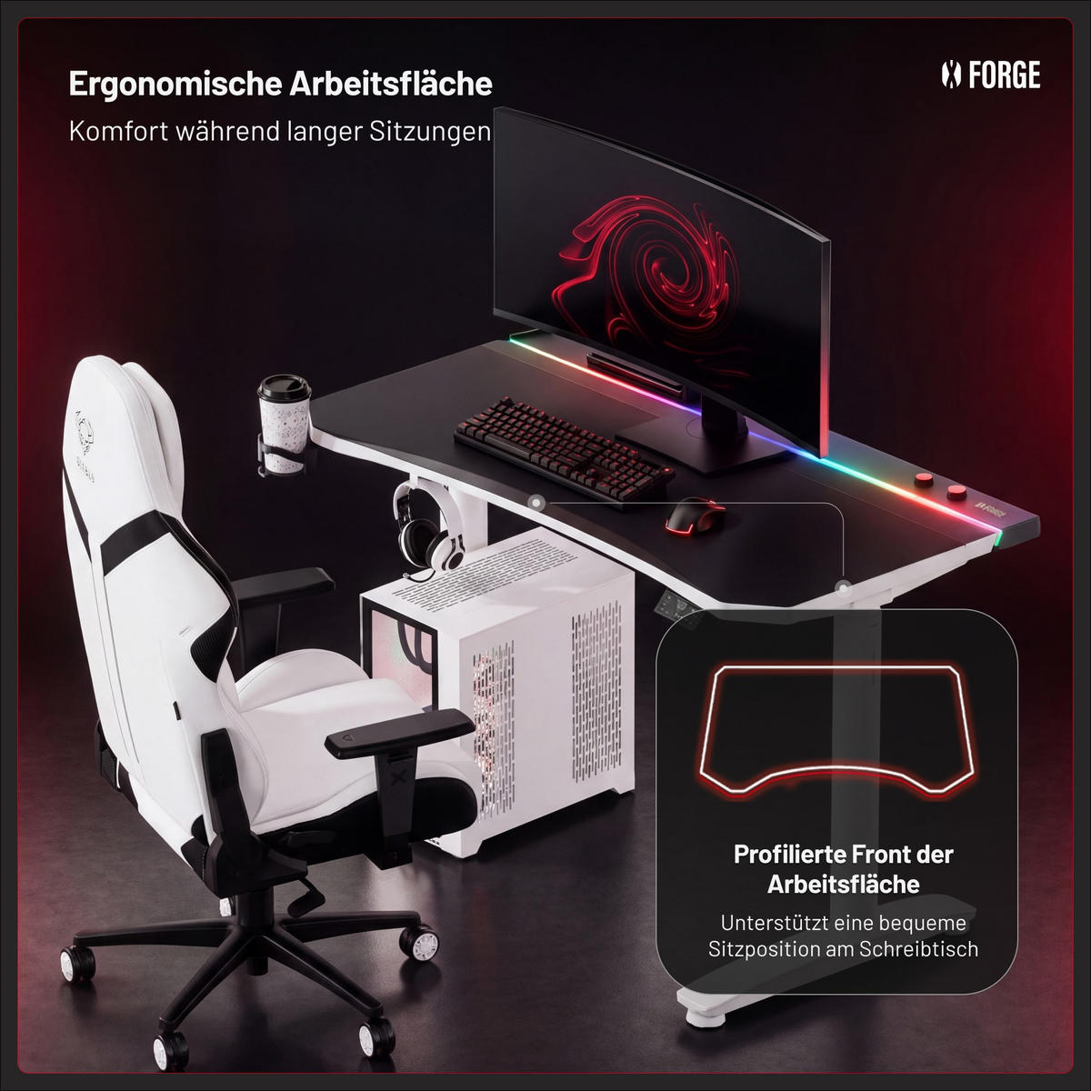 ELEKTRISCH verstellbarer Gaming-Schreibtisch X-Forge 140 x 70 cm - Schwarz/Weiß, Metall (70/140/73cm) - Diablo Chairs