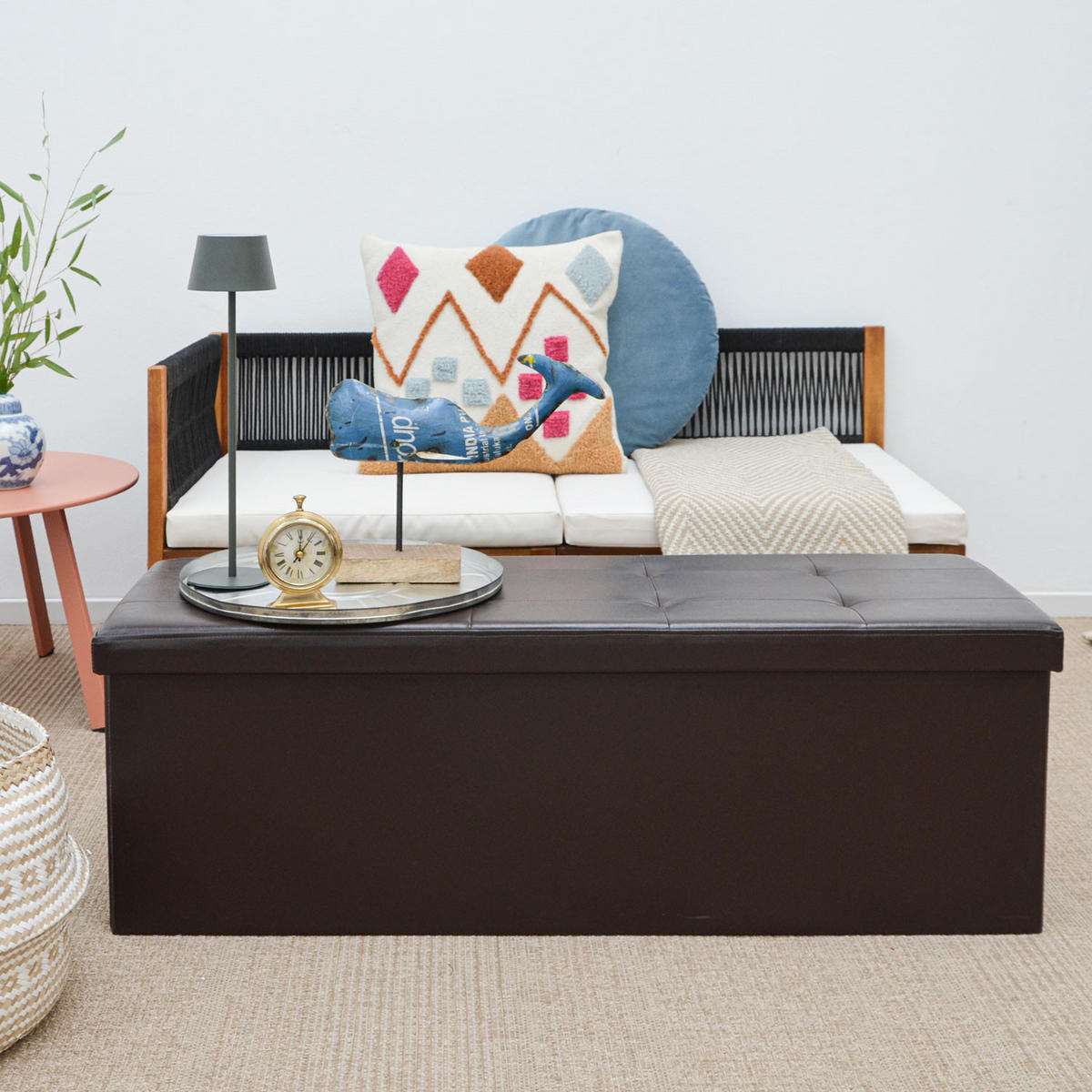 SITZBANK mit Stauraum, 110 cm, 120 Liter, Braun - Braun, Kunststoff (38/38/110cm) - Dunedesign