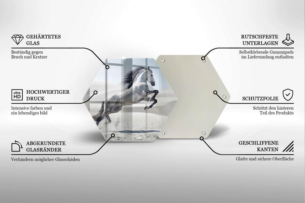 GLASPLATTE 40 cm Weißes rumänisches Pferd - Grau, Glas (40/40cm) - Wallfluent
