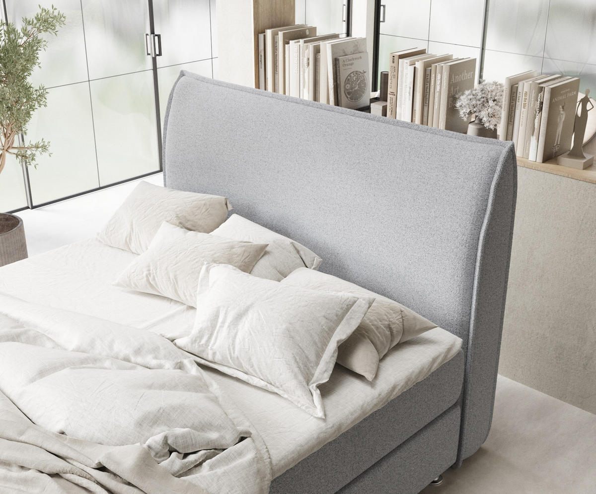 BOXSPRINGBETT Chermin Hellgrau 140/200 cm mit Latex-Topper - Silberfarben/Hellgrau, Holz/Holzwerkstoff (140/200cm) - Maison de Reve