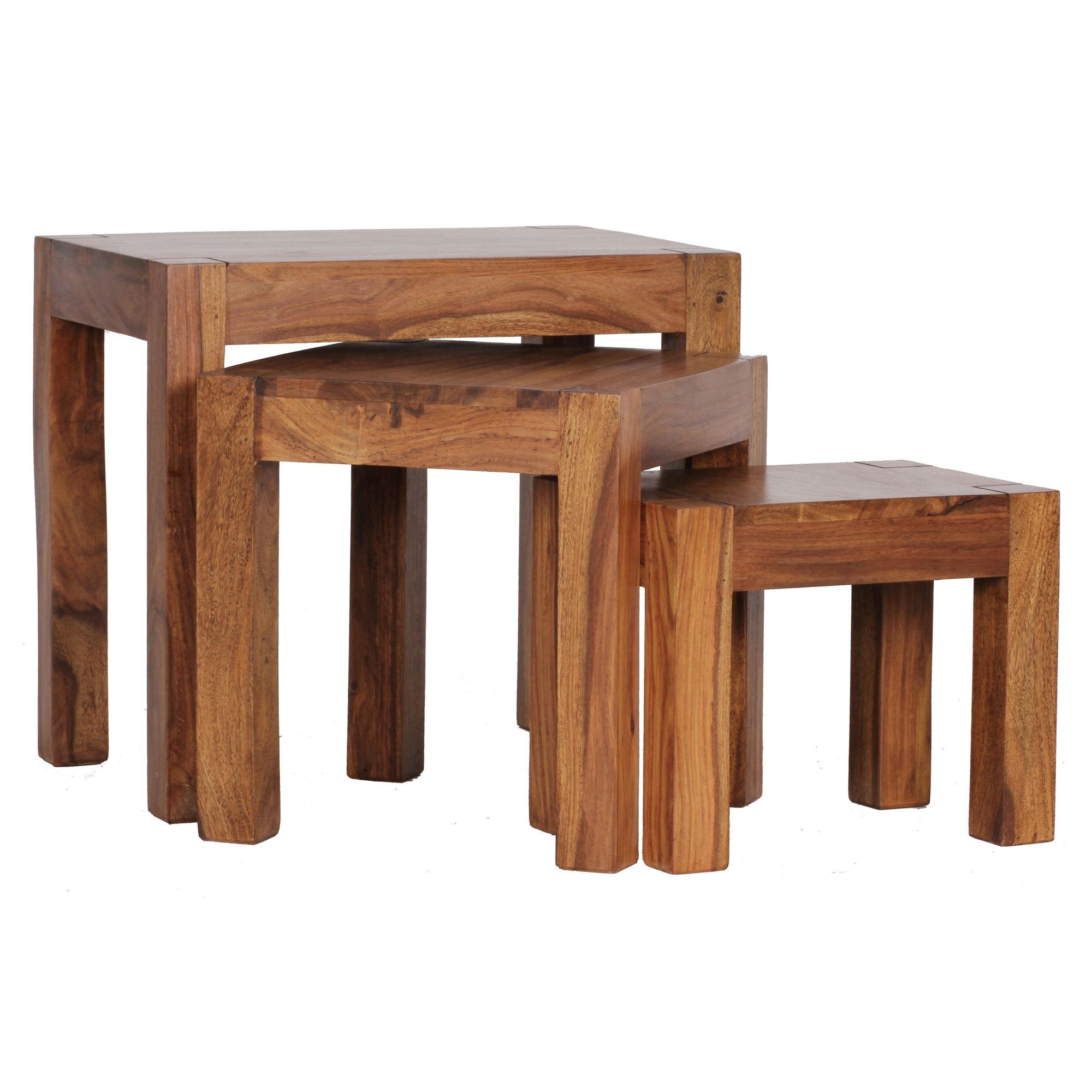 SATZTISCH 3er-Set eckig DURSUN Sheesham - Braun, Holz (45/35/50cm) - tinkaro