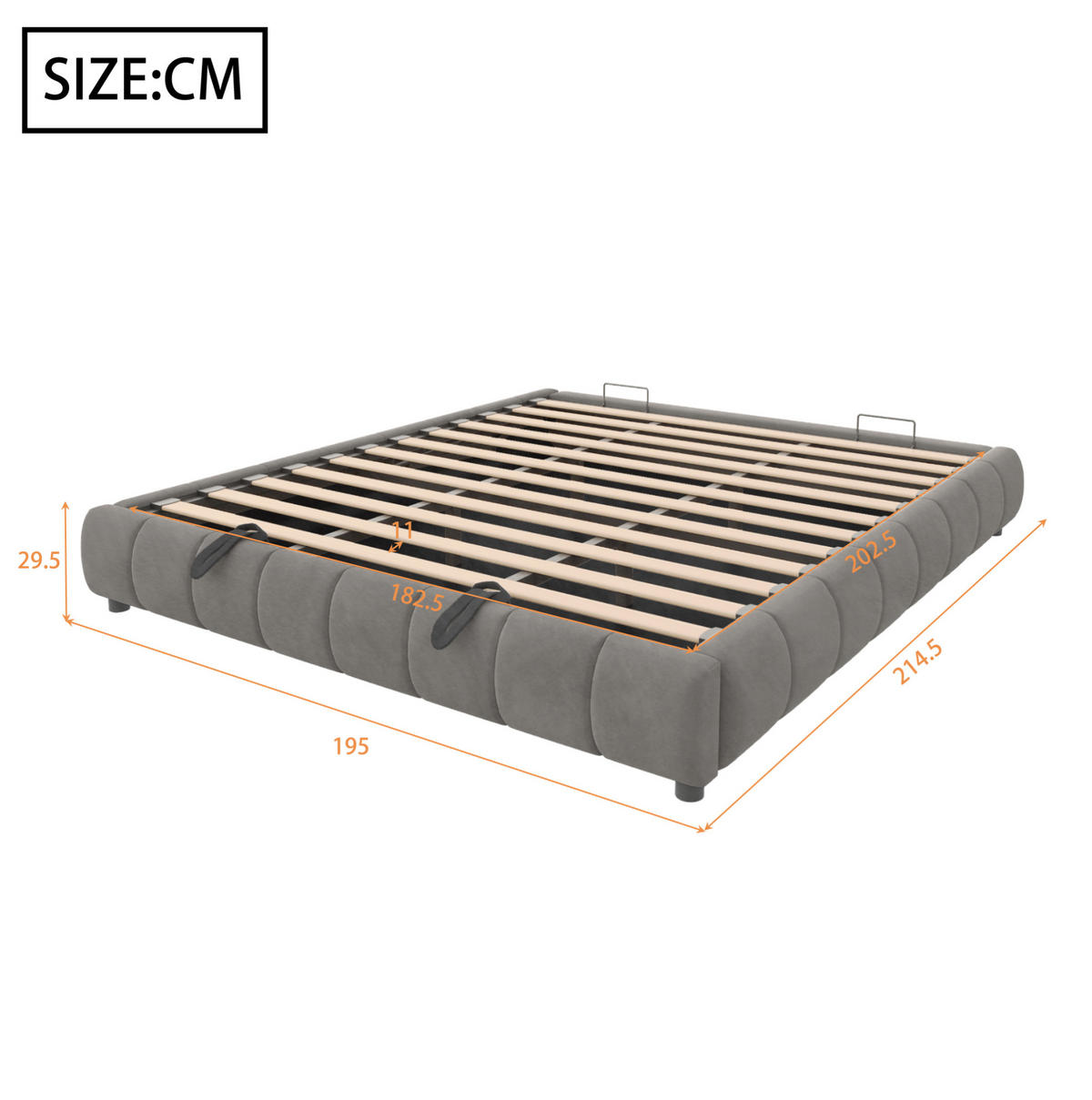 ČALÚNENÁ posteľ z flanelu 180x200 cm sivá s LED osvetlením, hydraulickým úložným priestorom a bez čela - sivá, textil (180/200cm) - Modfu