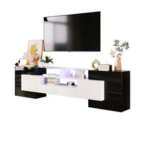TV Lowboard LED, viel Stauraum, Schwarz Weiß - Schwarz, Holz (200/60/30cm)