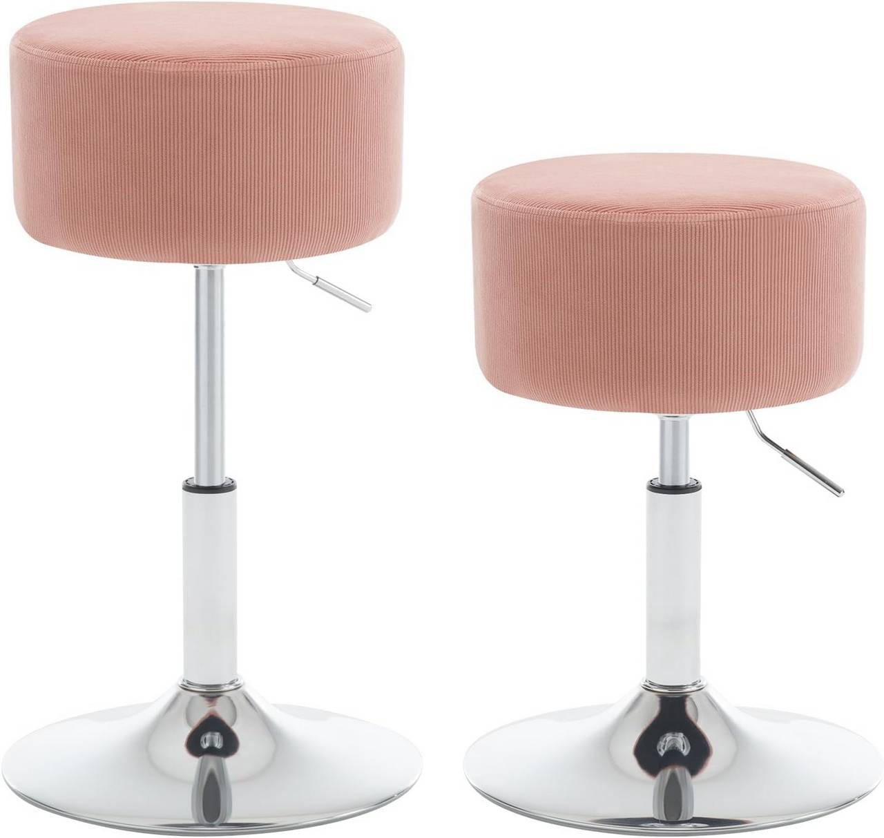 SITZHOCKER 2er Set rund, drehbar, Cord-Sitzfläche, Rosa - Silberfarben/Rosa, Textil/Metall (38.5/52/38.5cm) - Woltu