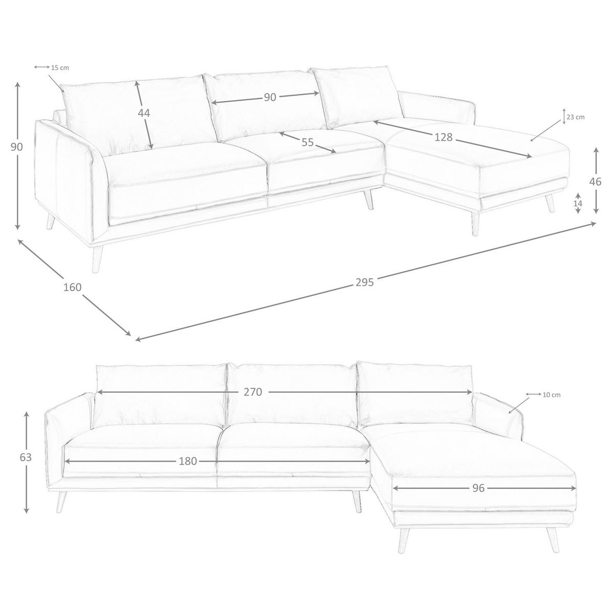 ECKSOFA Rechtes Chaiselongue-Sofa in grünem Leder 295/160/90 cm - Grün/Honig, Leder (295/160cm) - ANGEL CERDA