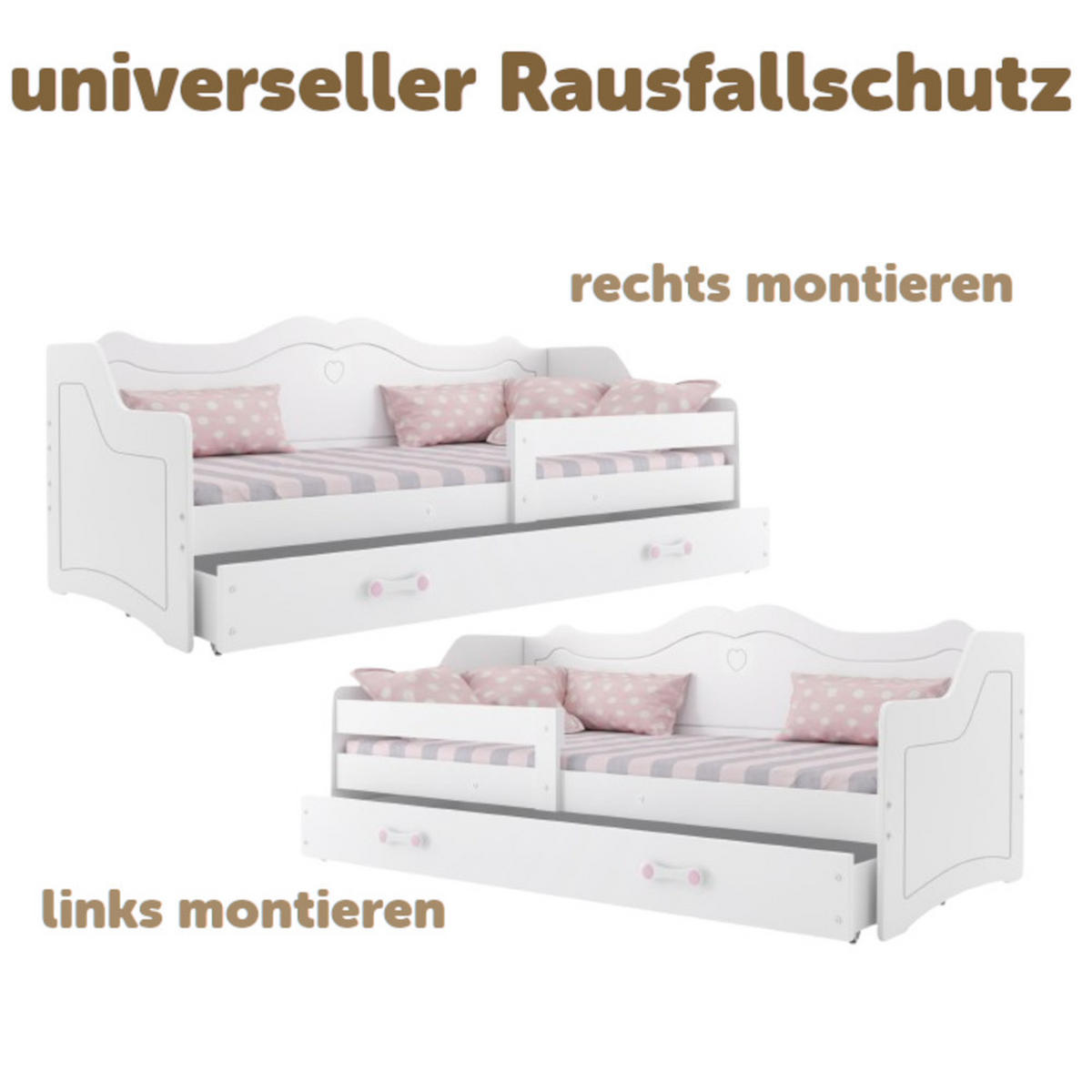KINDERBETT Julia 160x80cm mit Schublade und Lattenrost - Weiß, Holzwerkstoff (80/160cm) - Interbeds