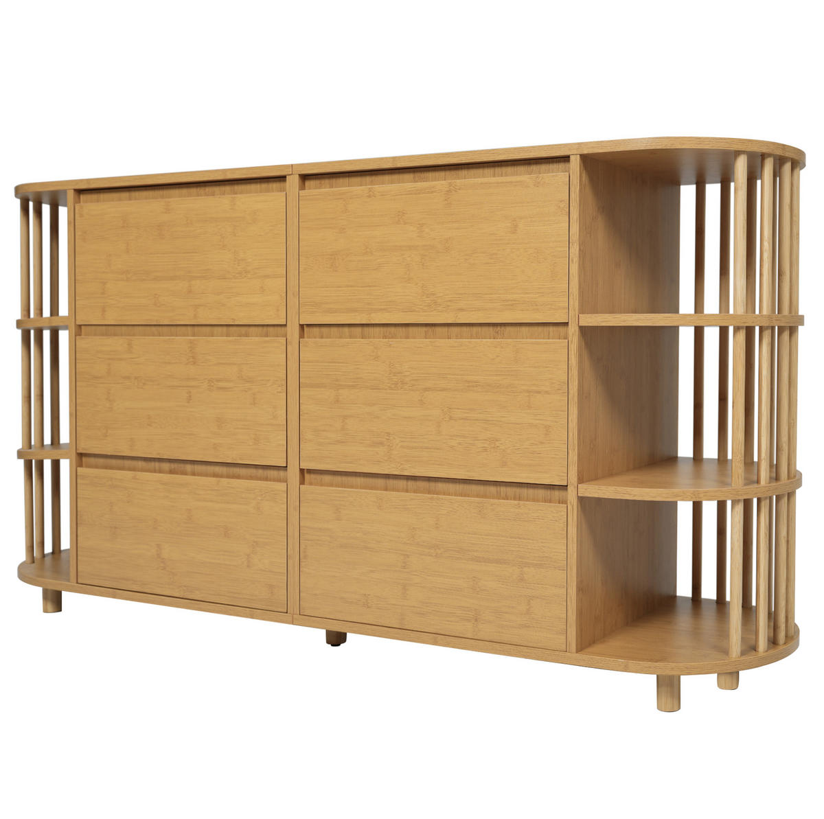 SIDEBOARD 160/40/75 cm Eiche aus MDF/Bambus mit 6 Schubladen - Naturfarben, Holzwerkstoff (160/75/40cm) - OKWISH