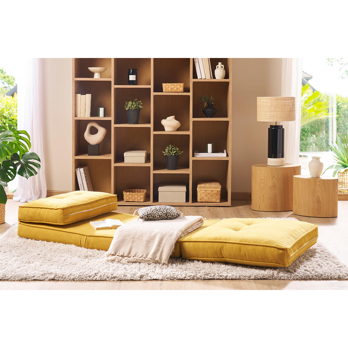 SCHLAFSESSEL 1-Sitzer Stoff Senfgelb Samteffekt SALLY - Gelb, Textil (85/65/74cm) - Miliboo