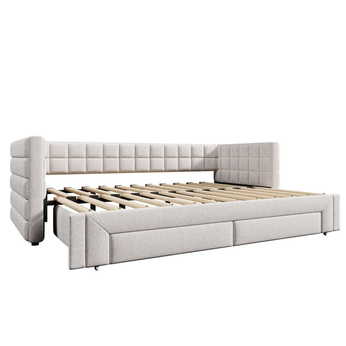 TAGESBETT 90/200 cm DE-04655, mit Ausziehbett und 2 Schubladen in Beige - Beige, Holzwerkstoff (90/200cm) - ComfortXL