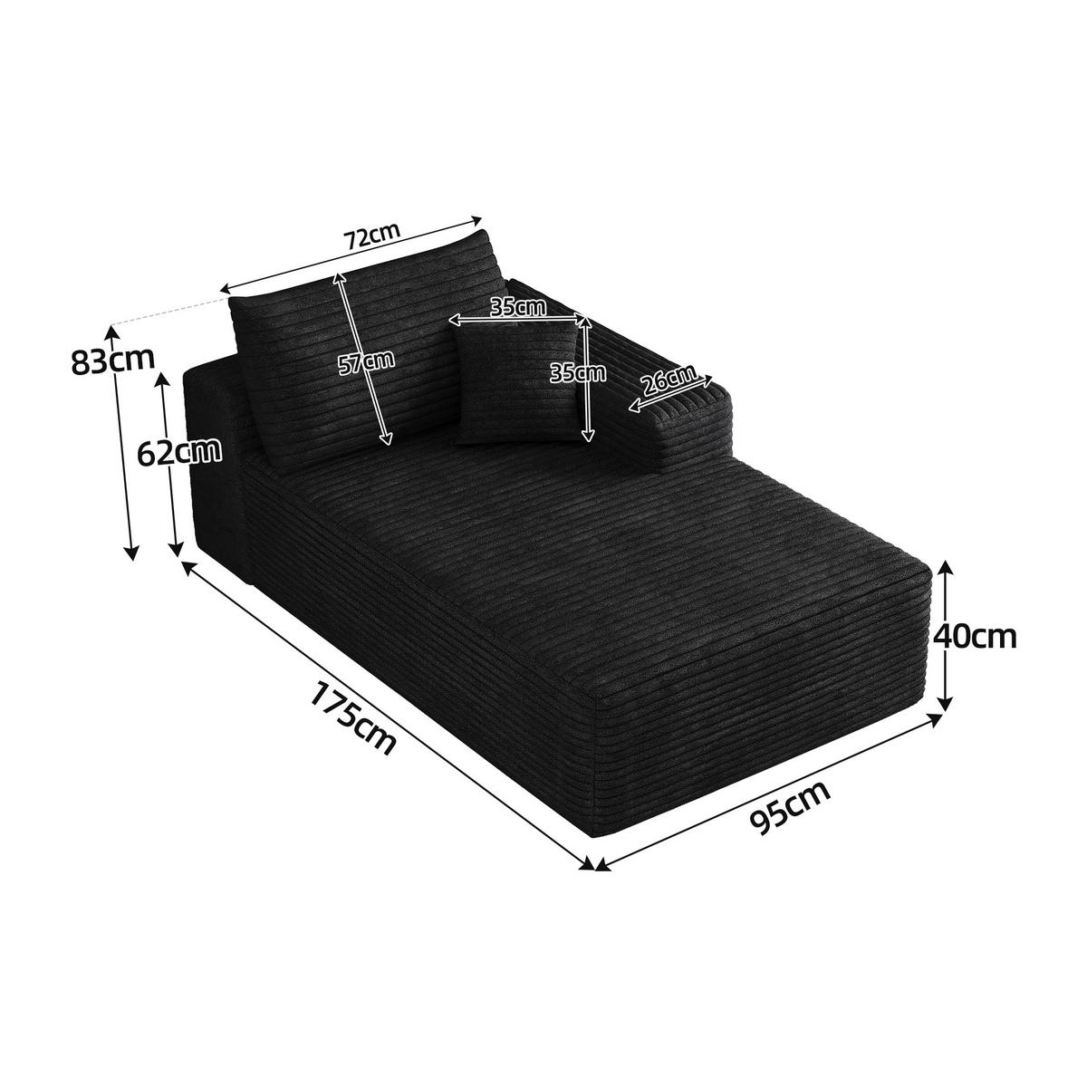 RÉCAMIERE DE-34721 rechte Chaiselongue Schwarz - Schwarz, Textil (95/83/175cm) - ComfortXL