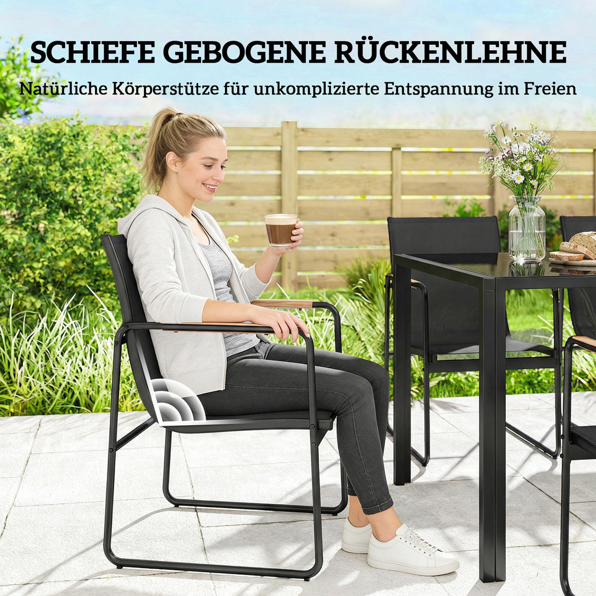 GARTENMÖBEL-SET Schwarz 150.0/80.0/73.0cm - Schwarz, Metall
