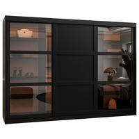 SCHWEBETÜRENSCHRANK 200/250/62 3-türig - Schwarz, Holz/Kunststoff (250/200/62cm) - Abiks Möbel