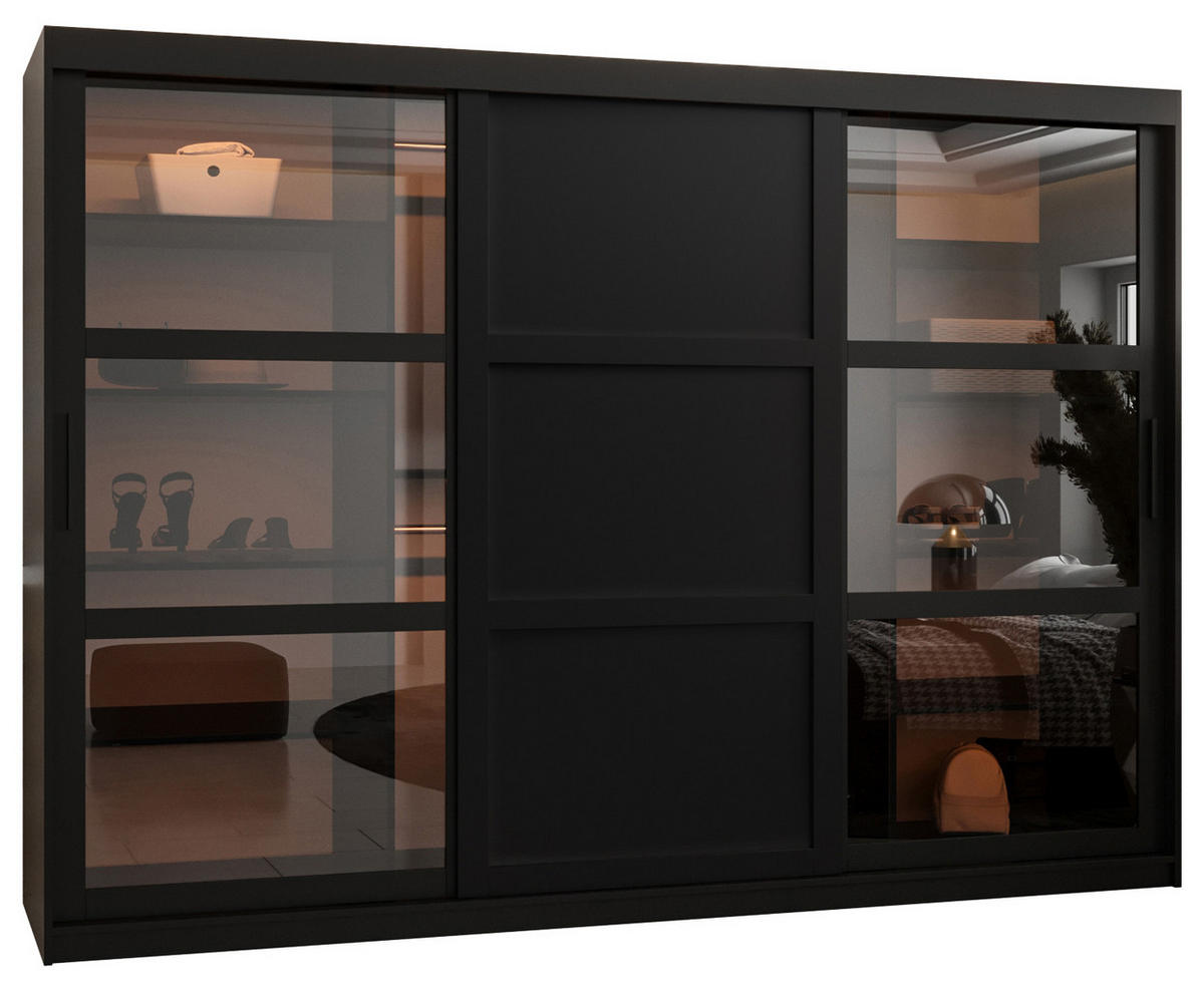 SCHWEBETÜRENSCHRANK 200/250/62 3-türig - Schwarz, Holz/Kunststoff (250/200/62cm) - Abiks Möbel