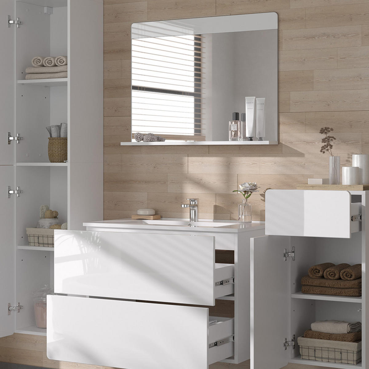 BADMÖBEL-SET Izan Weiß 5 Teile - Weiß, Holzwerkstoff (80/59.3/46cm) - Vicco