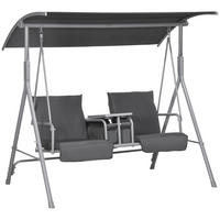 HOLLYWOODSCHAUKEL 2-Sitzer Schaukelbank mit Baldachin, Tasche, Tablett, Schwarz - Schwarz, Metall (110/165/175cm) - Outsunny