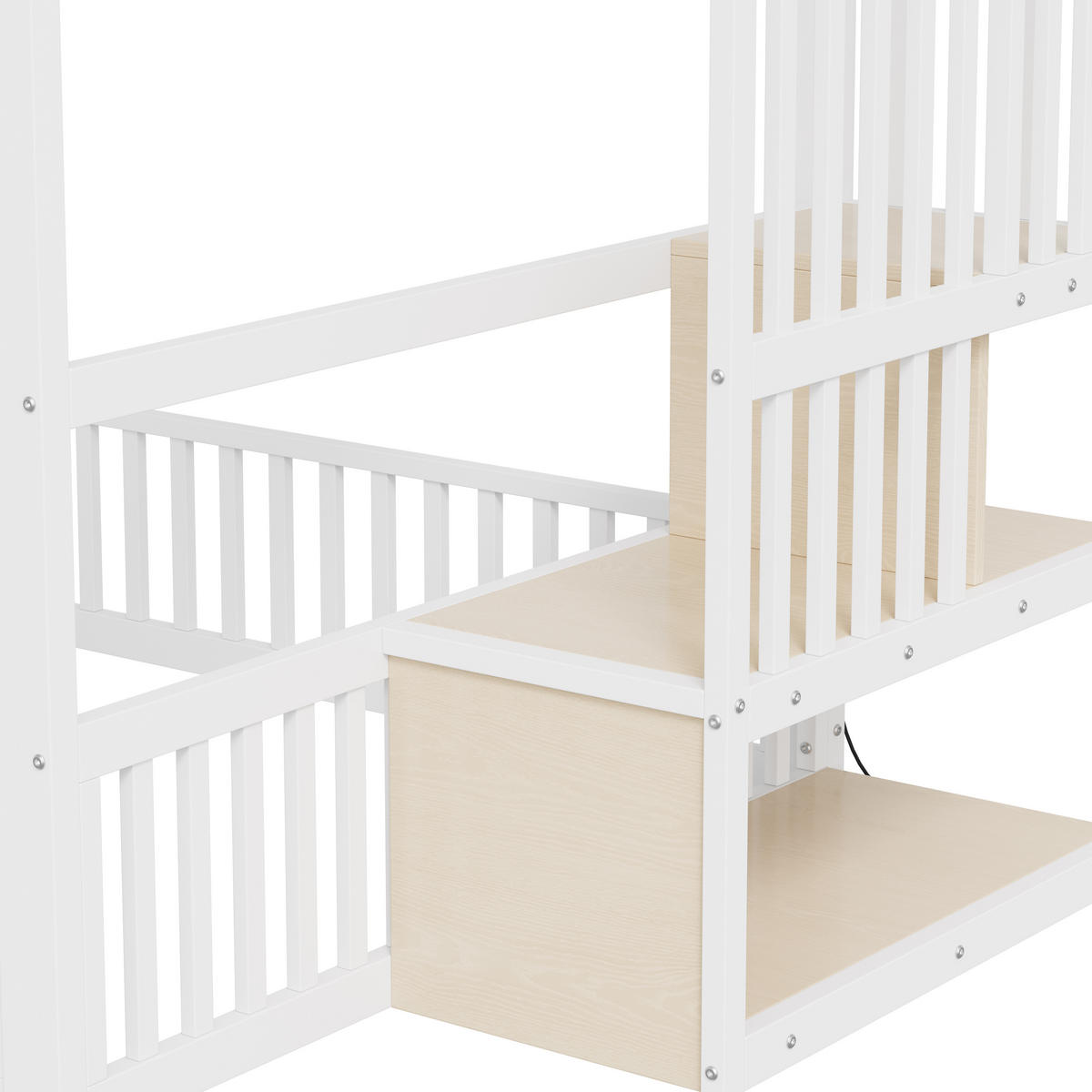 ETAGENBETT 140/200 cm Weiß mit Stauraumleiter und LED - Weiß, Metall (140/200cm) - Oxeza