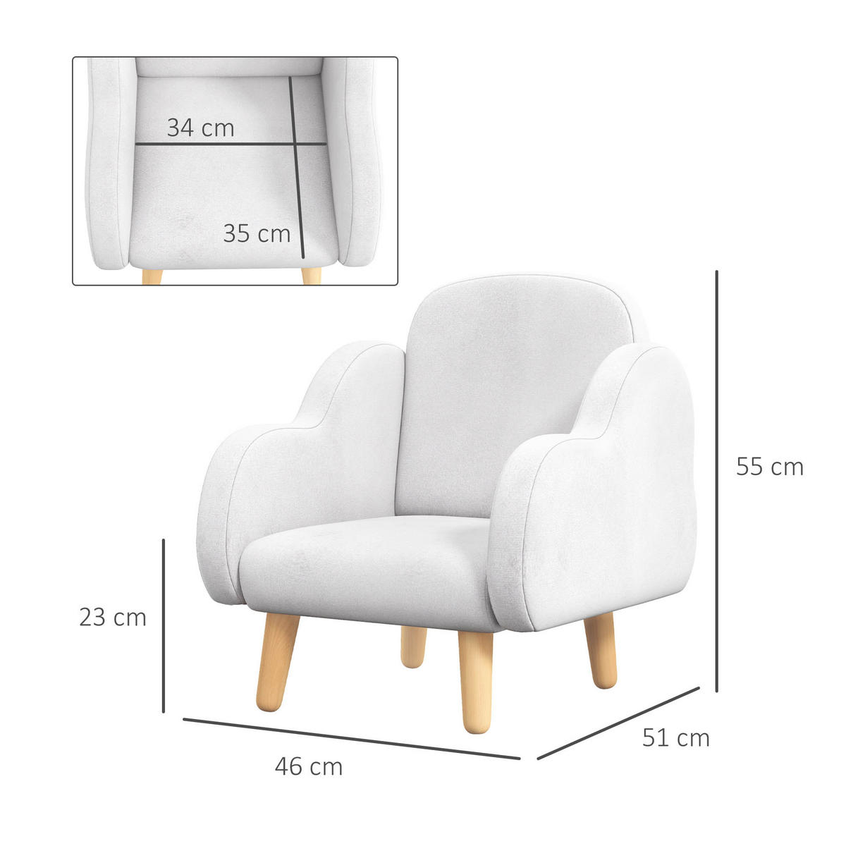 KINDERSESSEL DE-18966 Wolken-Design, 40 kg Weiß - Weiß, Textil (51/55/46cm) - ComfortXL