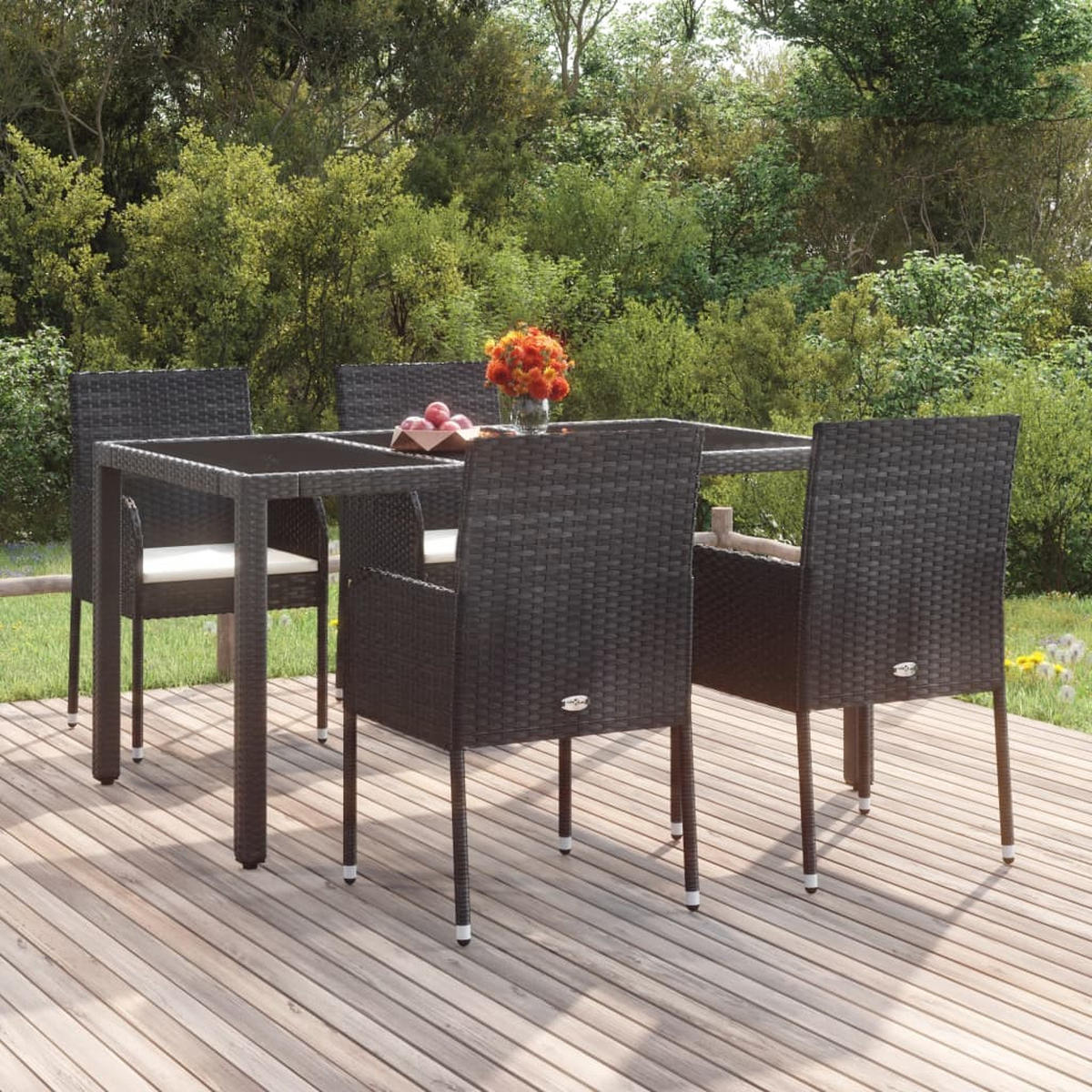 GARTENSTÜHLE mit Kissen 4 Stk. Poly Rattan Schwarz - Schwarz, Holz (48/88/48cm) - furnicato