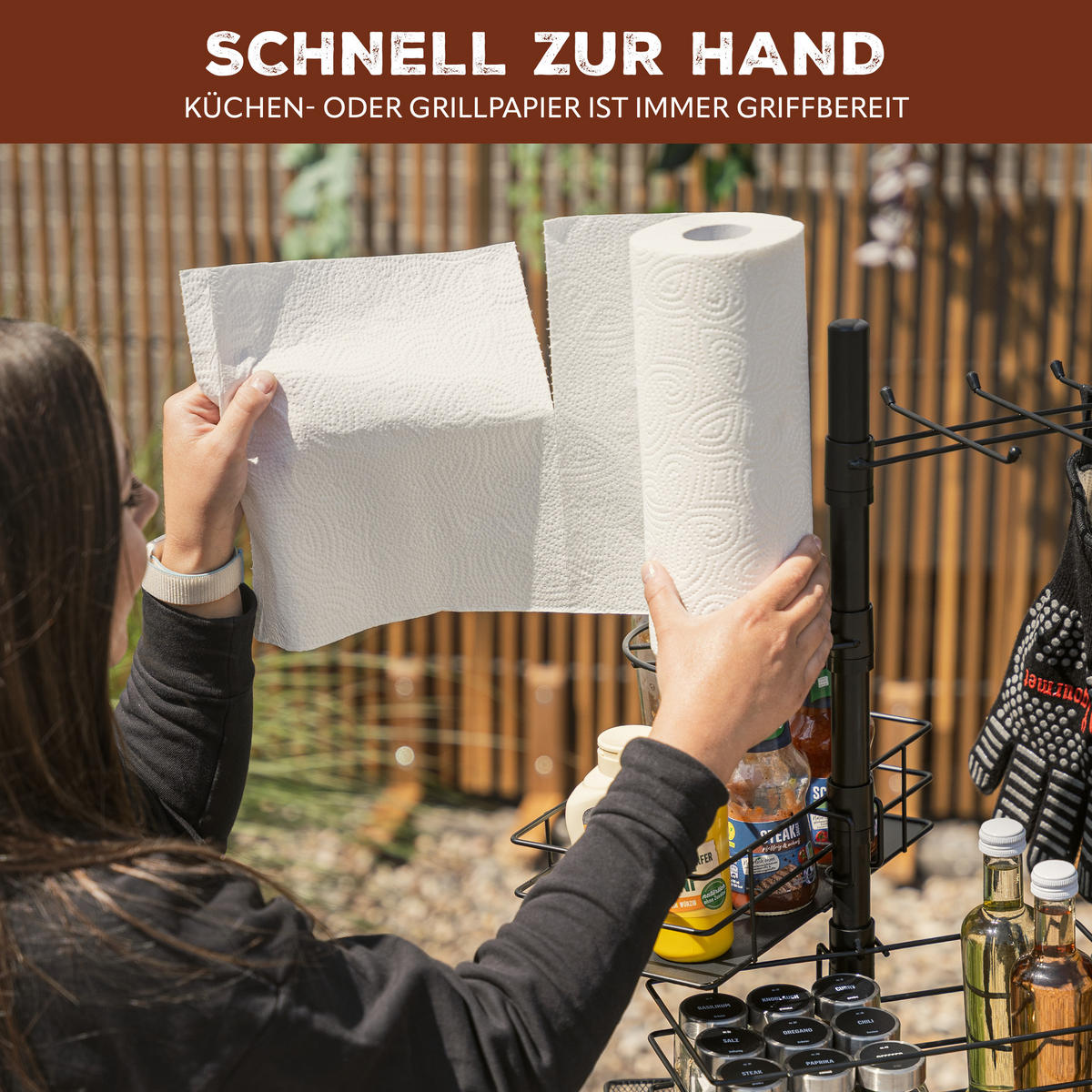 GRILLZUBEHÖR-ORGANIZER 5in1, schwarz, Metall - Schwarz, Metall (35cm) - eluno