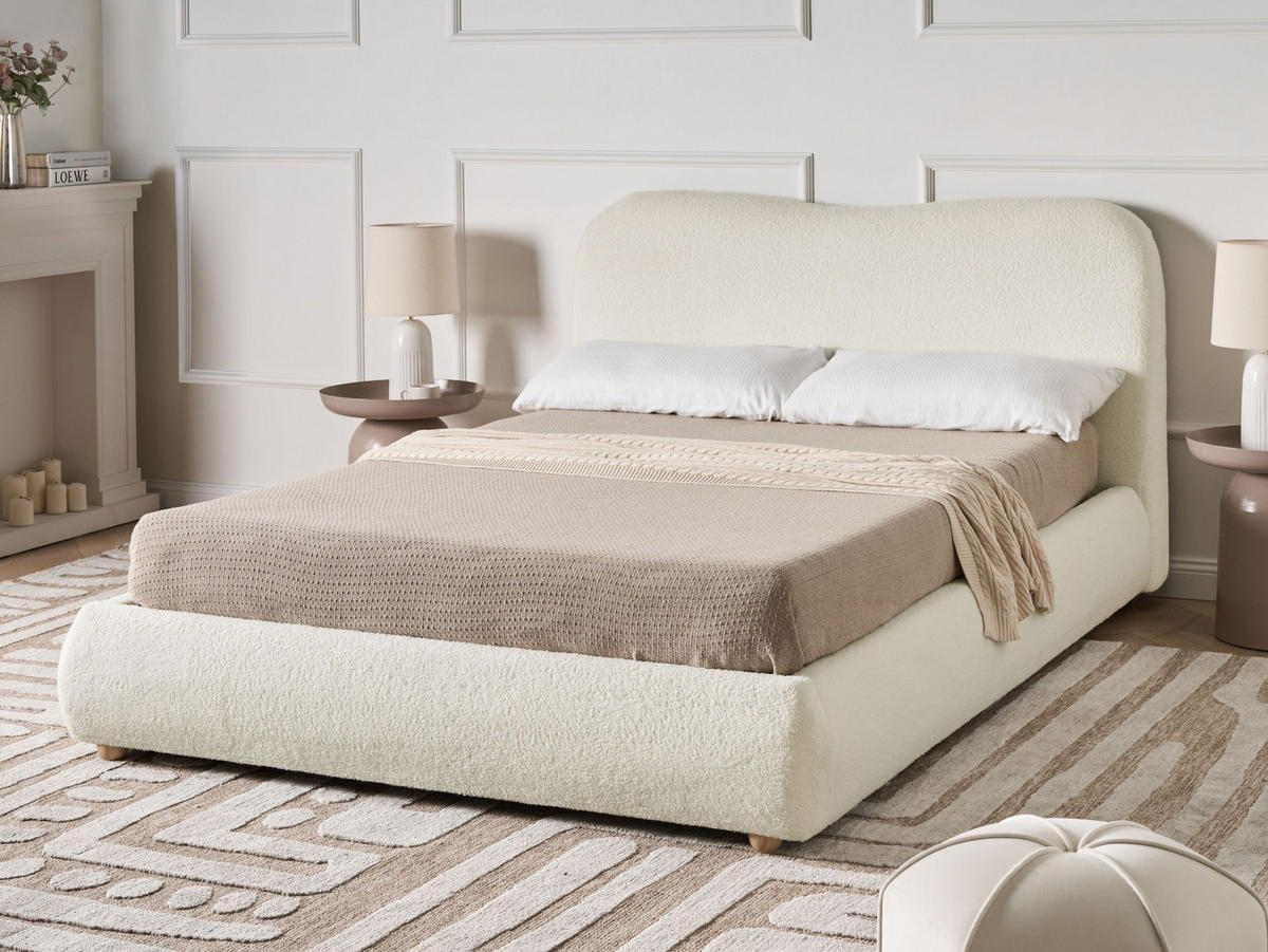 POSTEL s úložným prostorem 140/200 cm Bouclé Krémově bílá Blagnac - krémová, textil (140/200cm) - Beliani