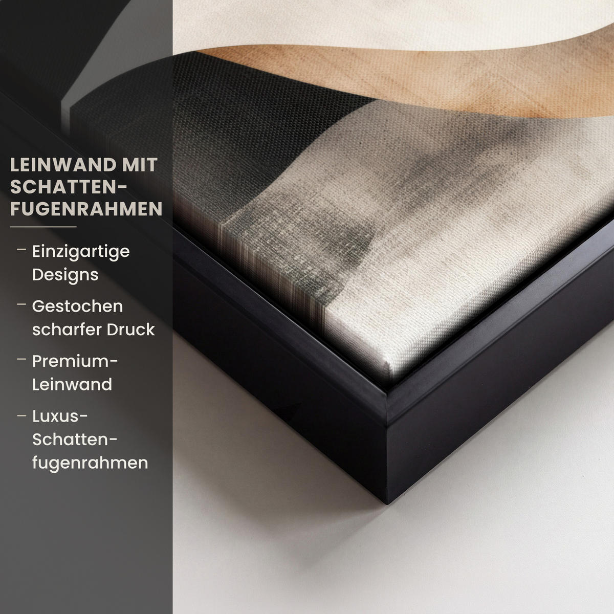 LEINWAND Bilder mit Rahmen - Abstrakt - Wellen - Schwarz - Verwittert - 40x30 - Trüffeleichefarben, Textil (40/30cm) - MuchoWow