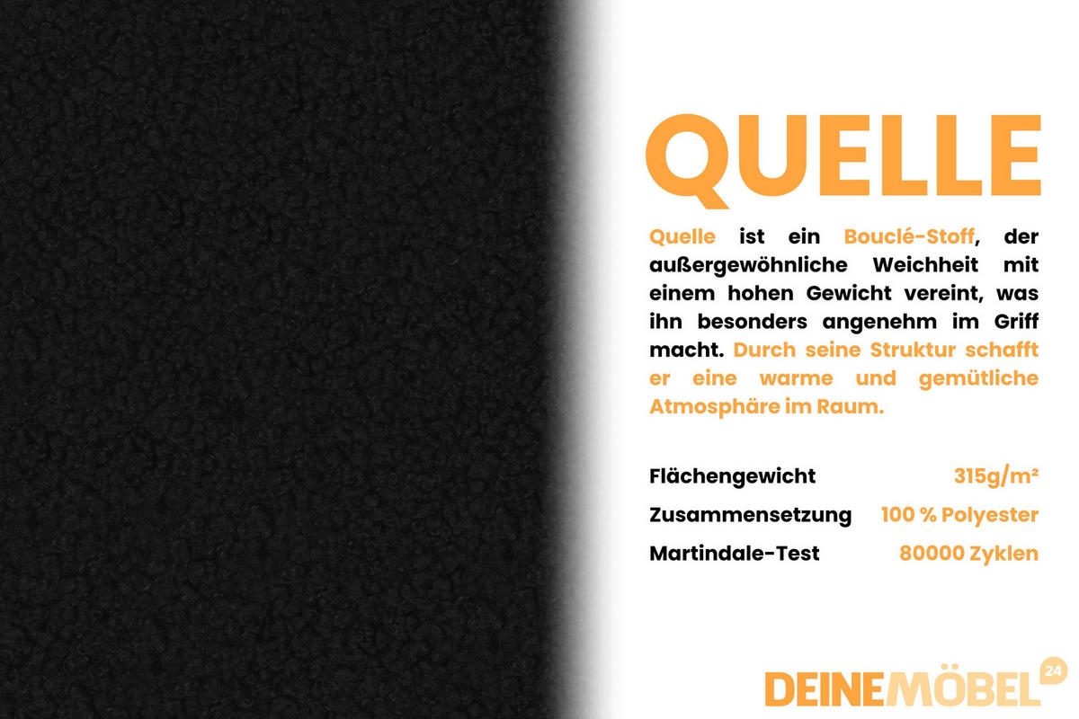 POLSTERBETT FOXY 180/200 in Boucle Schwarz - Schwarz, Holz/Holzwerkstoff (180/200cm) - Deine Möbel 24
