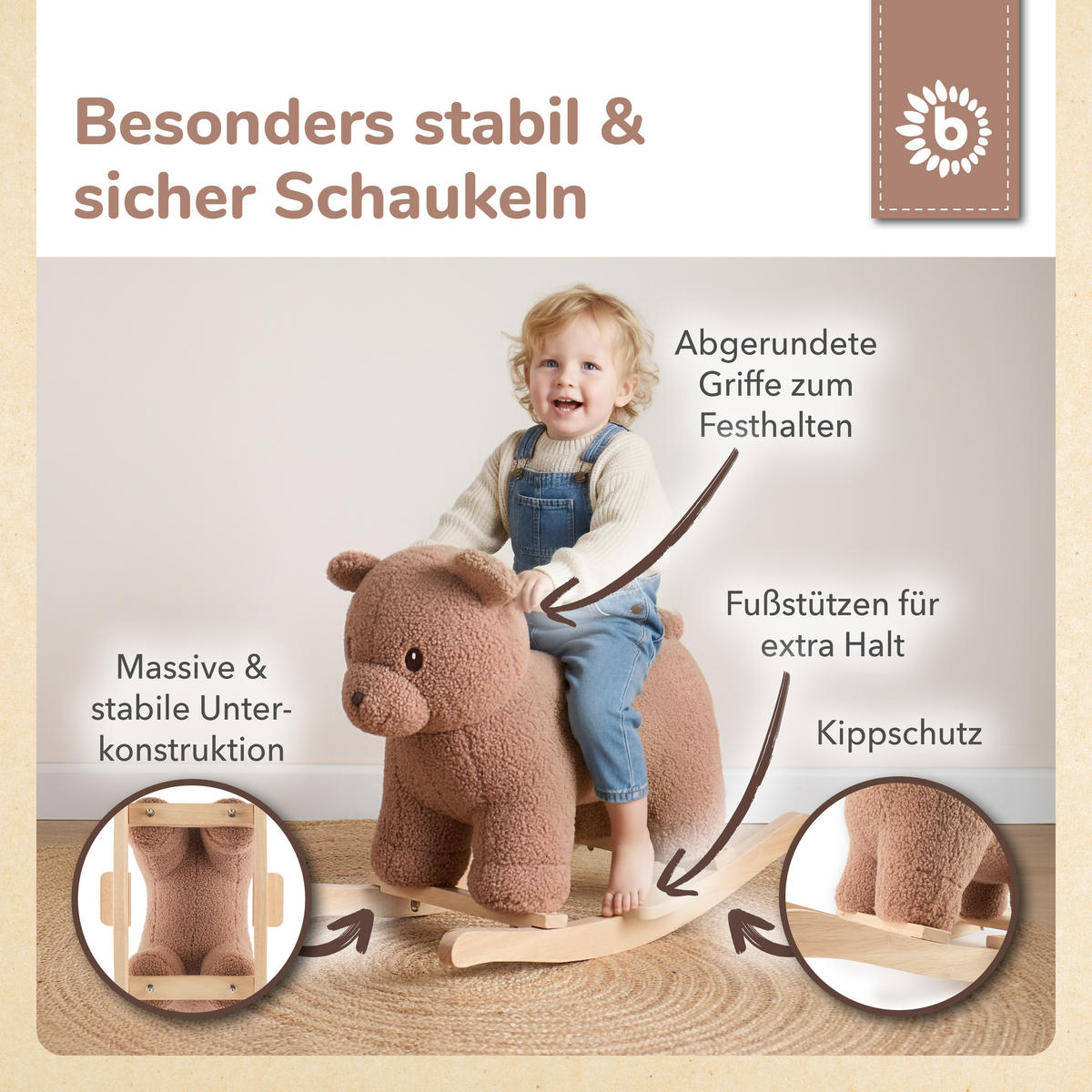 SCHAUKELTIER Bär Mika - Braun, Textil (33/45/68cm) - Bieco Spielwaren