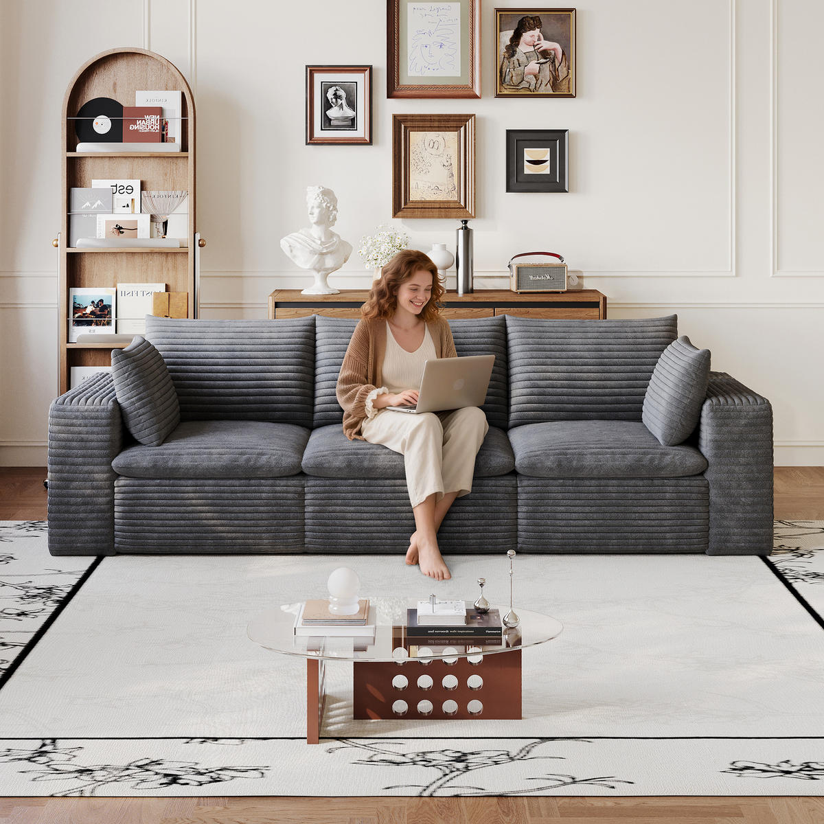 3-SITZER-SOFA DE-34773 mit abnehmbare Polsterung Dunkelgrau - Dunkelgrau, Textil (90/60/260cm) - ComfortXL