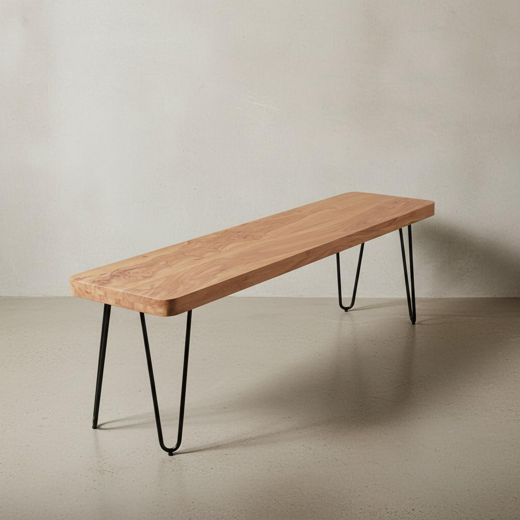 SITZBANK BALU Massivholz Metallbeine Landhausstil, Beige 160x40x45 cm - Beige/Schwarz, Holz/Metall (160/45/40cm) - KADIMA DESIGN