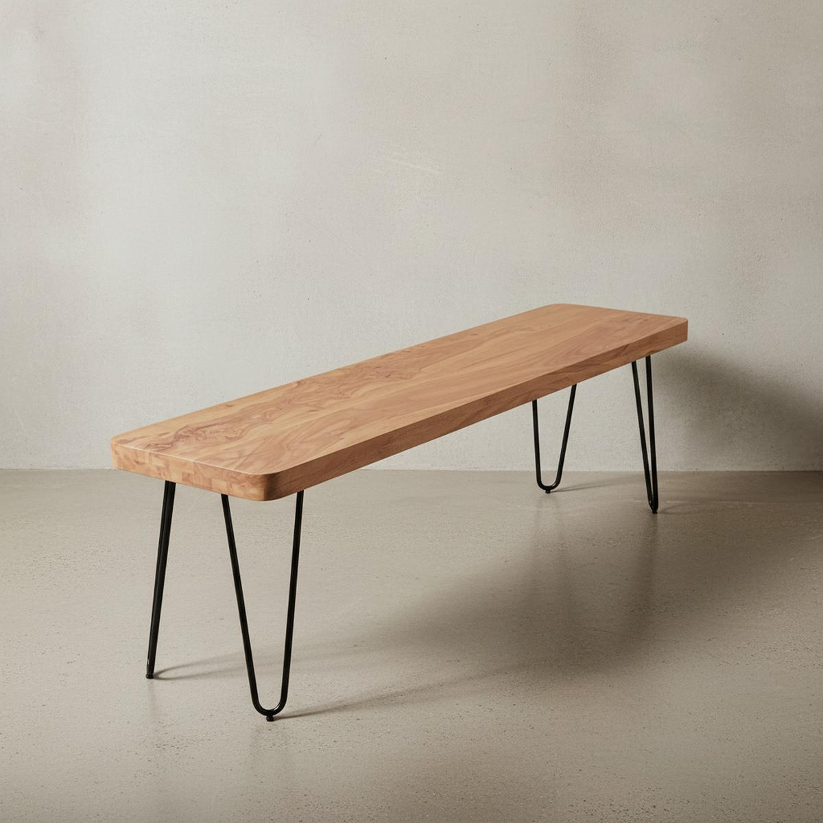 SITZBANK BALU Massivholz Metallbeine Landhausstil, Beige 160x40x45 cm - Beige/Schwarz, Holz/Metall (160/45/40cm) - KADIMA DESIGN
