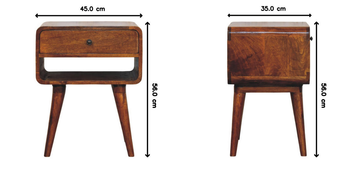 NACHTKASTEN Avora Kastanie, 1 Schublade und Offenes Fach, Dunkelbraun - Dunkelbraun/Messingfarben, Holz/Metall (45/56/35cm) - Artisan Furniture