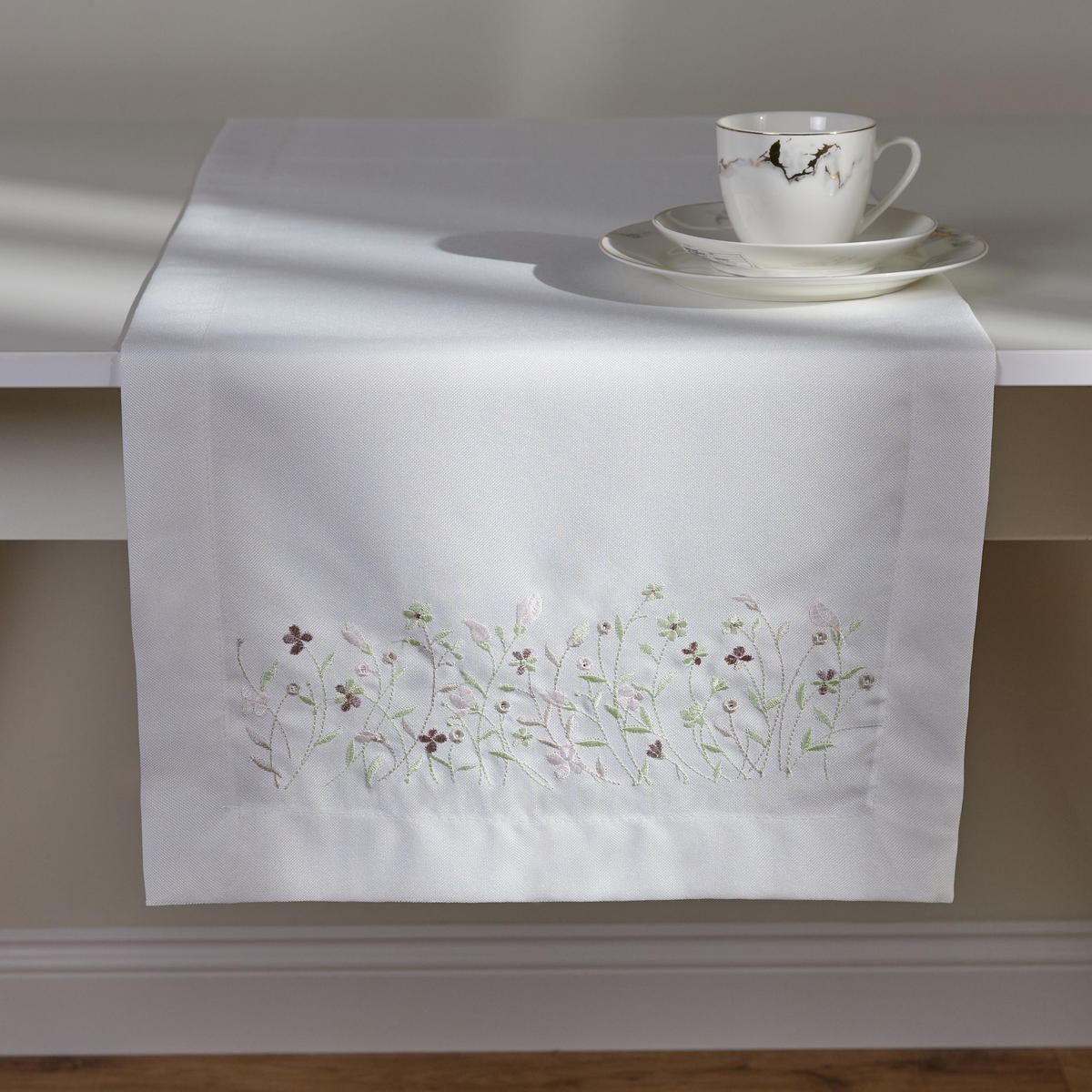 TISCHLÄUFER Pineli - Weiß, Textil (180/40/1cm) - home&you