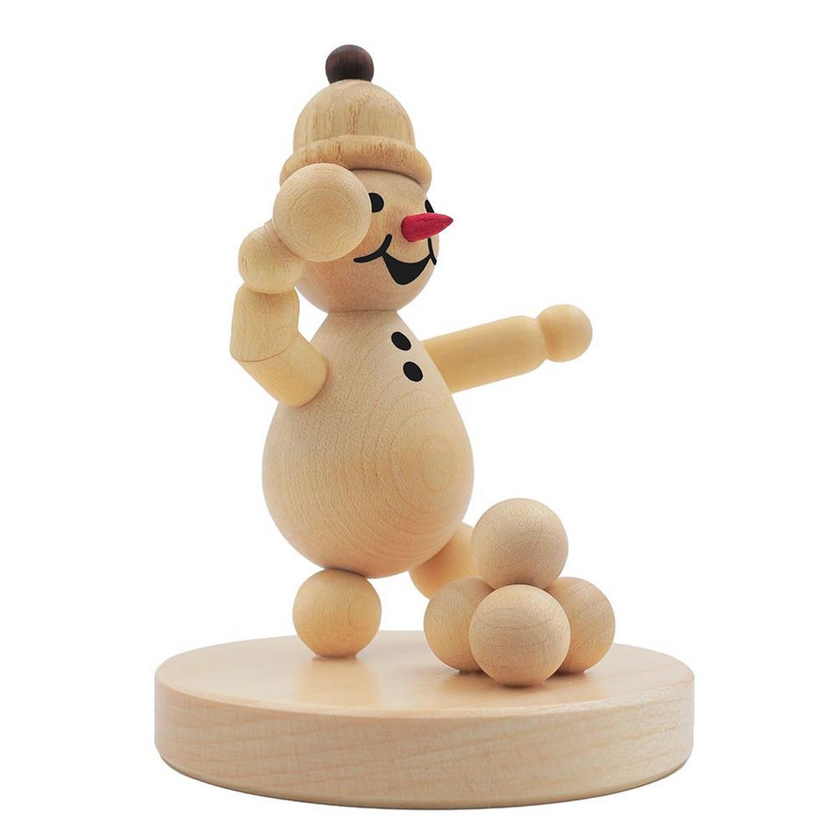 HOLZFIGUR Schneemann Junior Schneeballwerfer auf Sockel 9 cm - Multicolor, Holz (7/1/0.1cm)