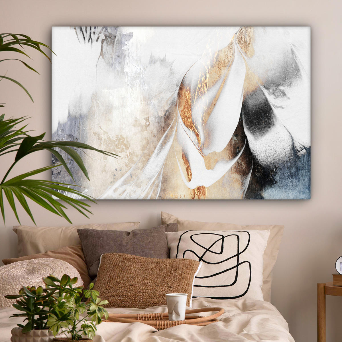 LEINWANDBILD Luxus - Abstrakt - Gold - Weiß Groß 140x90 cm - Goldfarben, Textil (140/90cm) - MuchoWow