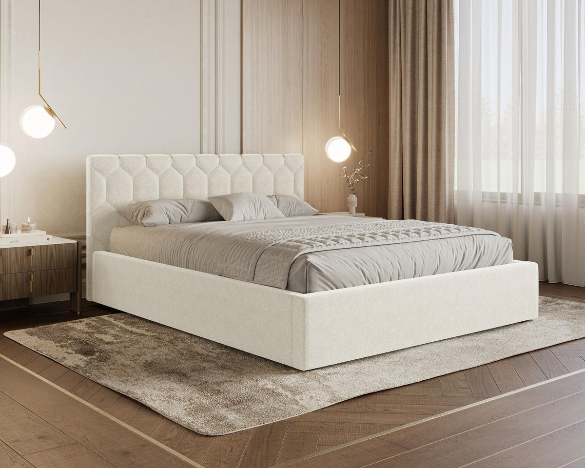 POLSTERBETT 02 160 x 200 cm – Casa – Bett mit Federmechanismus und Stauraum - Creme, Holz (160/200cm) - ROYAL24_MARKT