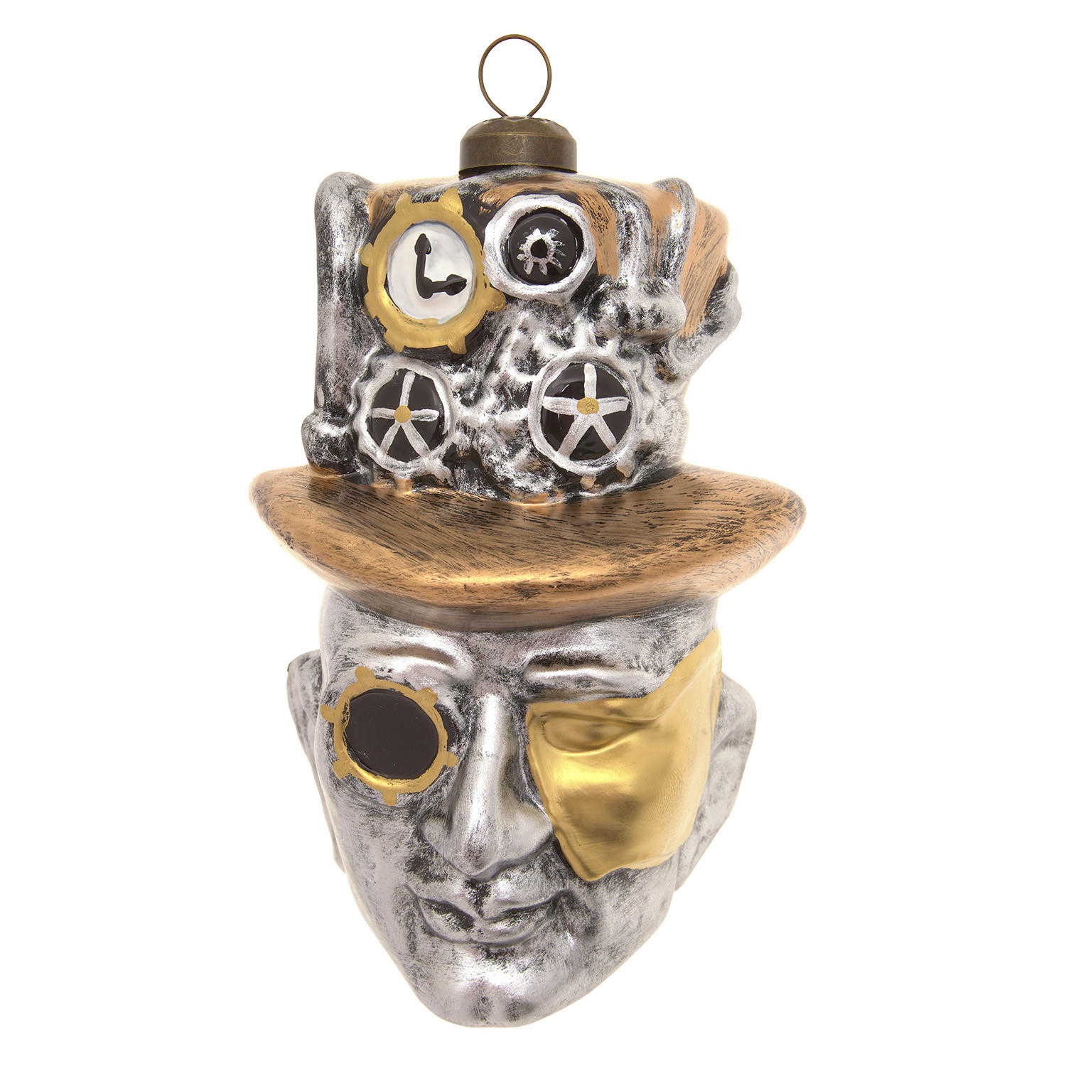 CHRISTBAUMSCHMUCK Steampunk Kopf Silberfarbig 12cm (Glas / 1 Stk.) - Silberfarben, Glas (7/12/7cm) - Krebs Glas Lauscha