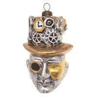 CHRISTBAUMSCHMUCK Steampunk Kopf Silberfarbig 12cm (Glas / 1 Stk.) - Silberfarben, Glas (7/12/7cm) - Krebs Glas Lauscha