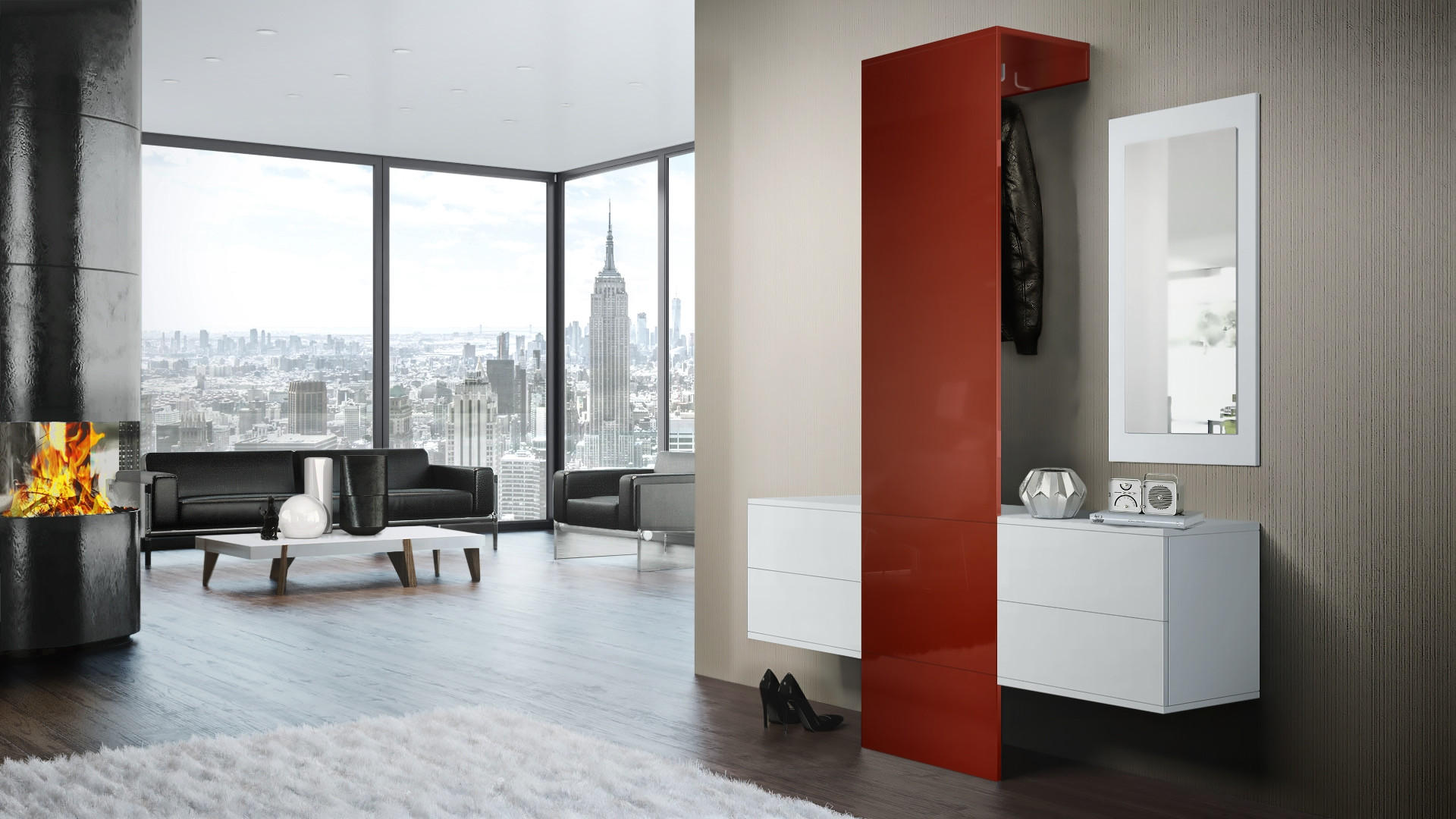 GARDEROBE Carlton Paneel in Bordeaux Hochglanz - Bordeaux, Holzwerkstoff (157/193/35cm) - Vladon
