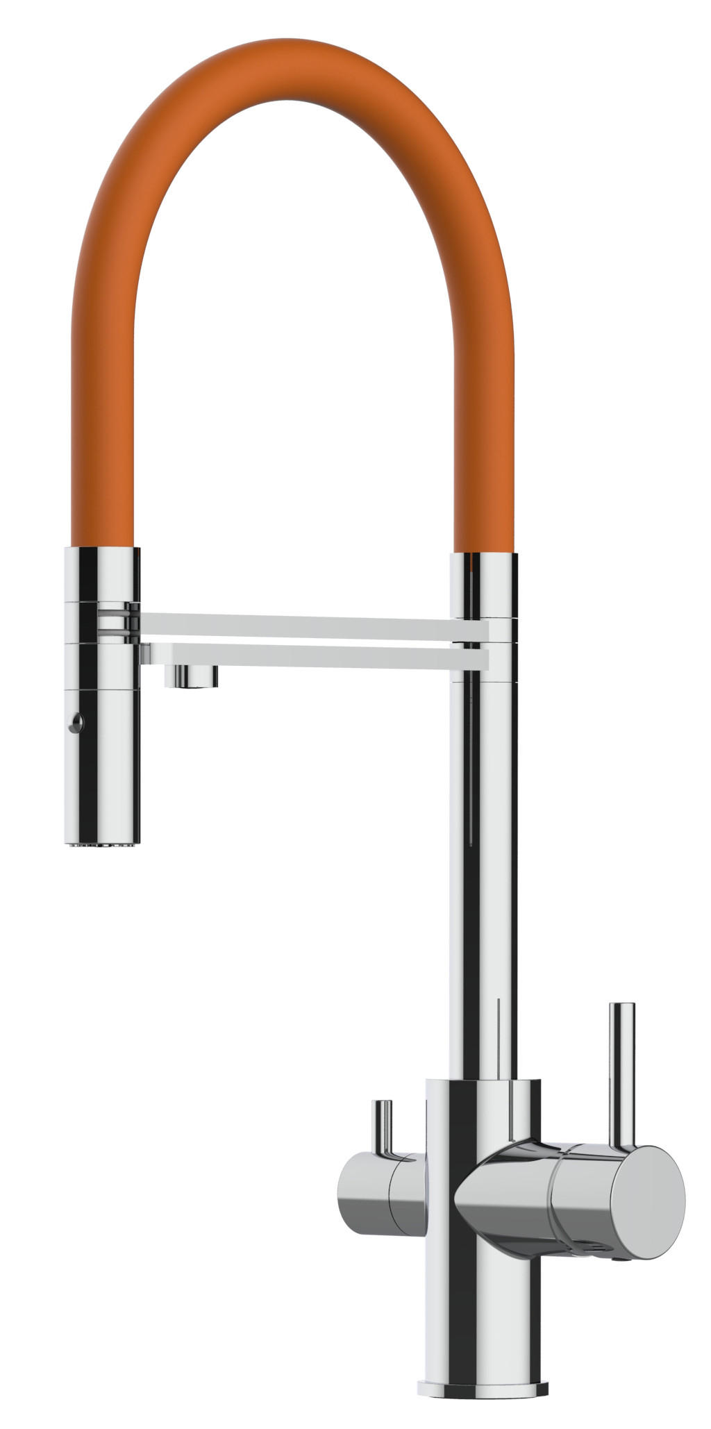 3-WEGE-KÜCHENARMATUR, Verchromt und Orange, 2-Strahl-Brause - Orange, Metall (20.8/50.8/20.8cm) - VIZIO